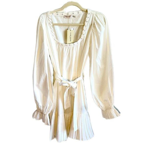 NWT Ramy Brook “Kayleigh” long sleeve white cotton mini dress Size M - Picture 9 of 13